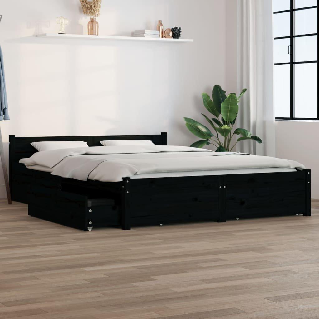 Bed Frame with Drawers Black 140x190 cm