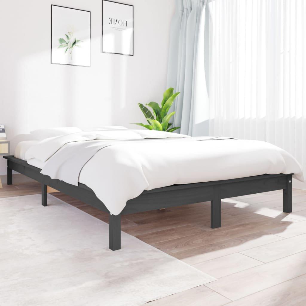 Bed Frame Grey 180x200 cm Super King Size Solid Wood Pine