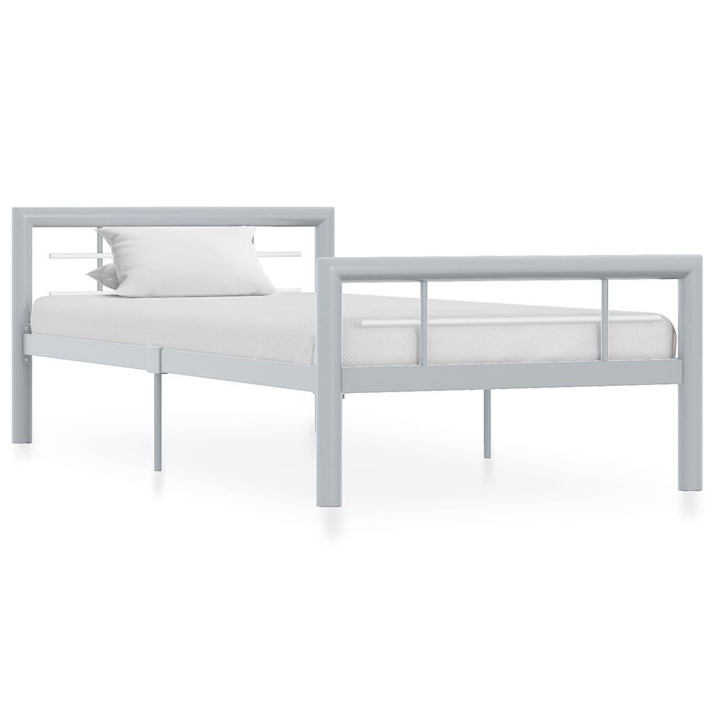Bed Frame Grey and White Metal 90x200 cm
