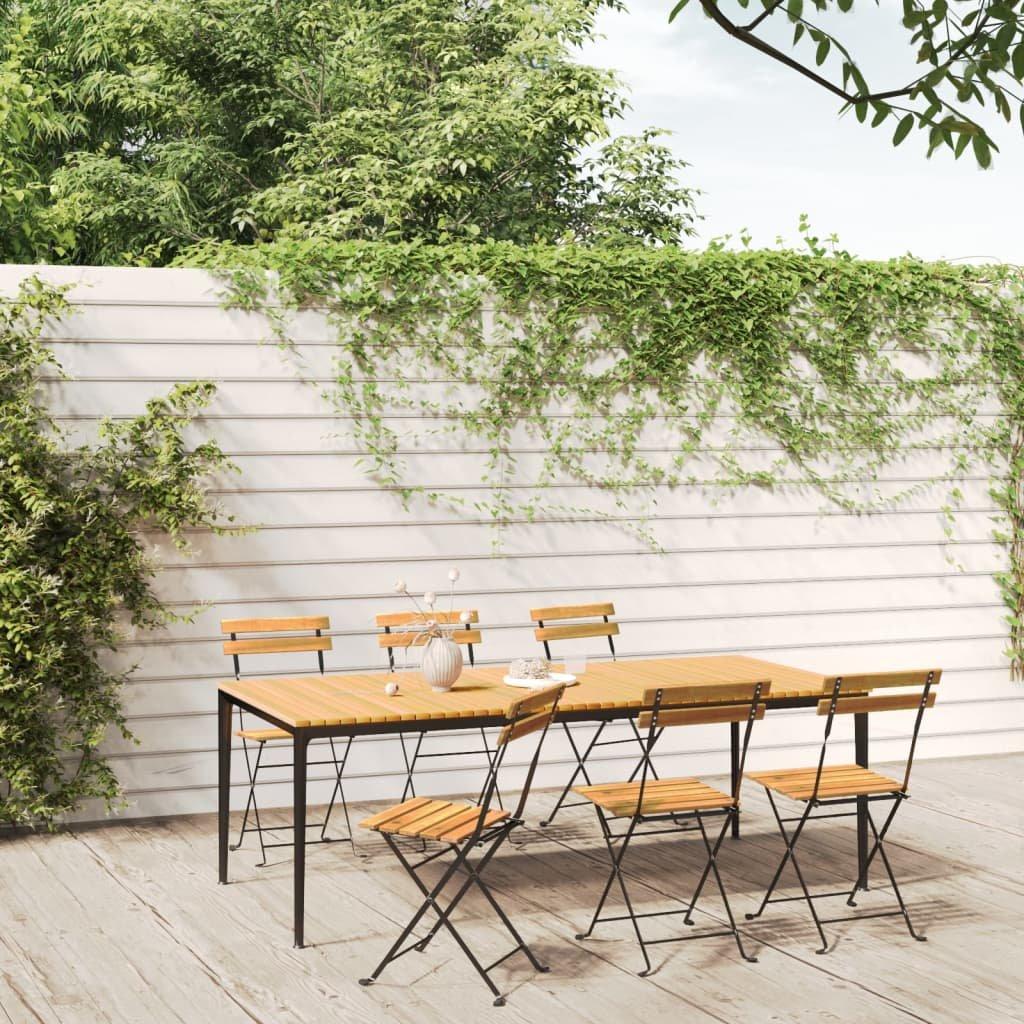 Folding Garden Chairs 6 pcs Steel and Solid Wood Acacia