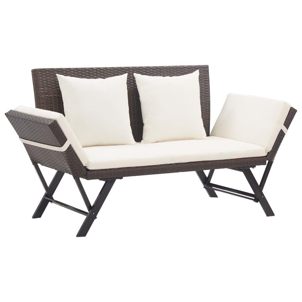 Garden Bench with Cushions Brown 176 cm Poly Rattan