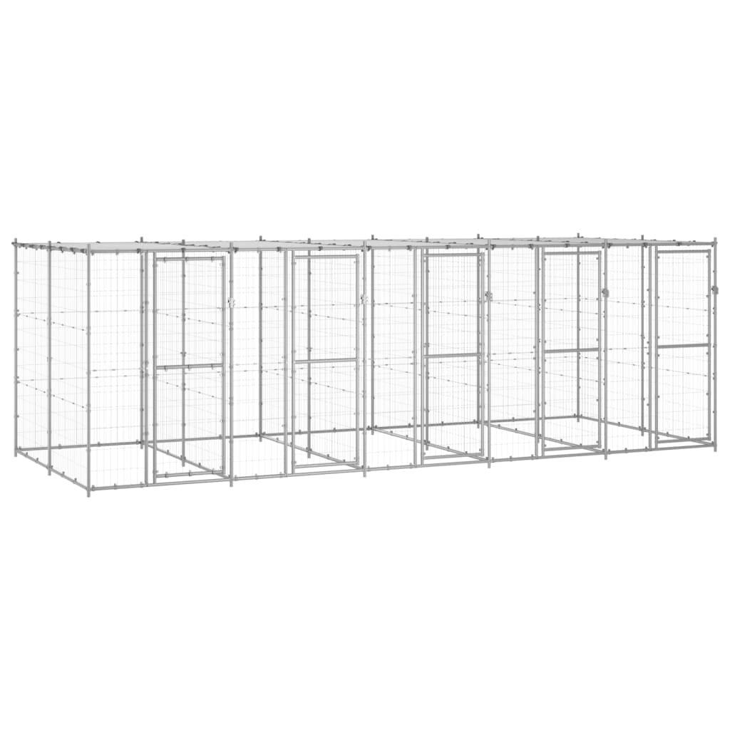 Outdoor Dog Kennel Galvanised Steel with Roof 12.1 mA2