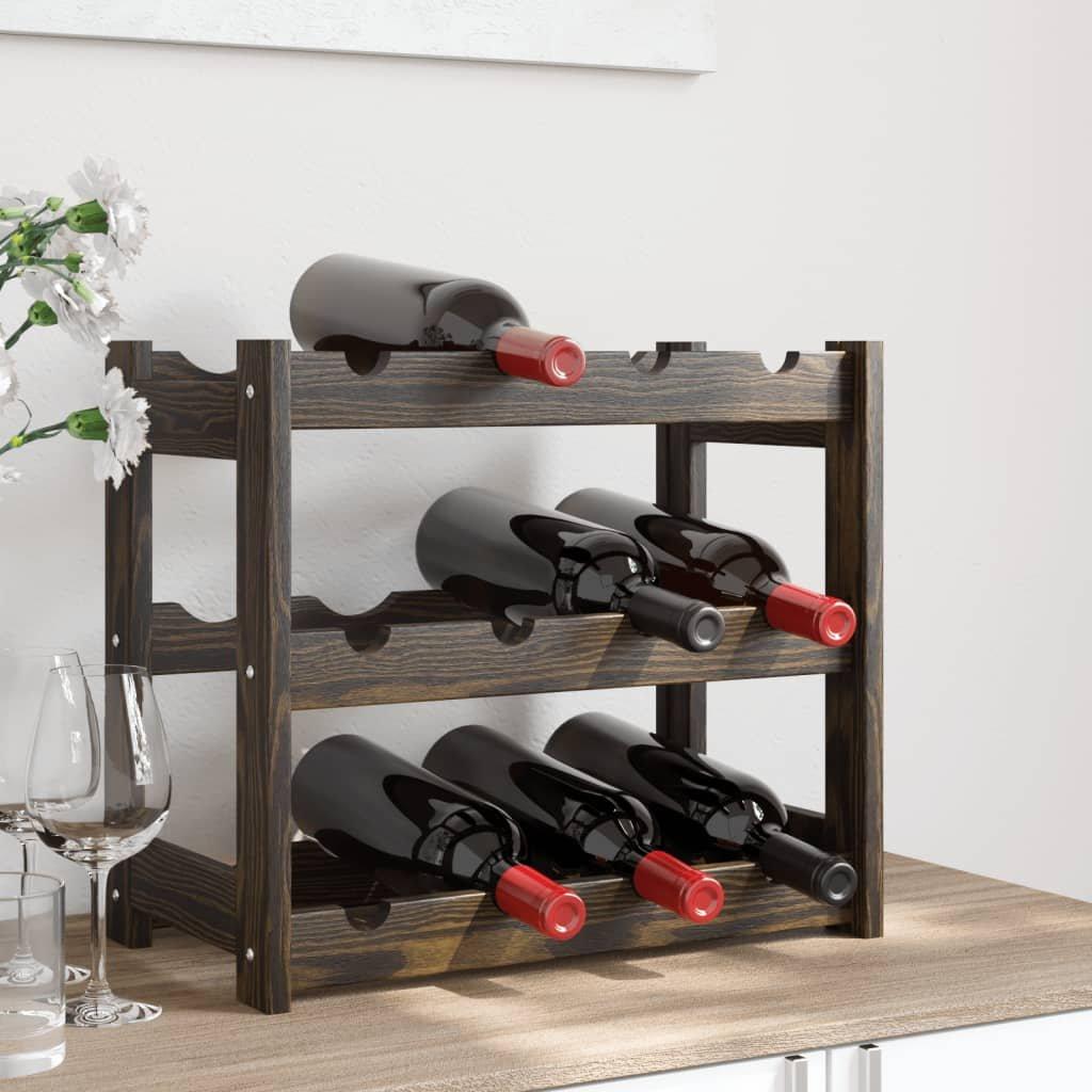 Wine Rack for 12 Bottles Black Solid Wood Pine