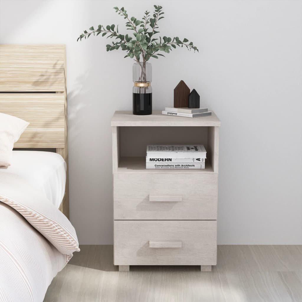 Bedside Cabinet HAMAR White 40x35x62 cm Solid Wood Pine
