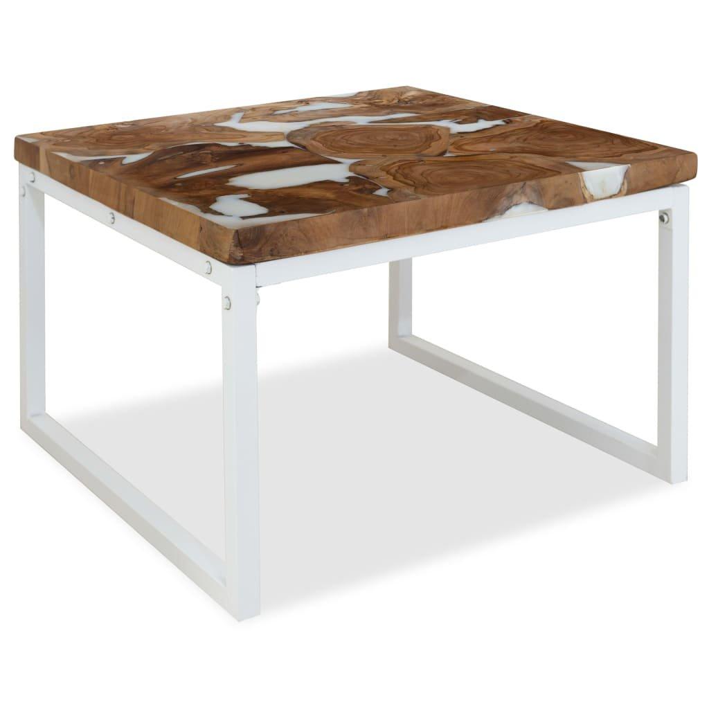 Coffee Table Teak Resin 60x60x40 cm White and Brown
