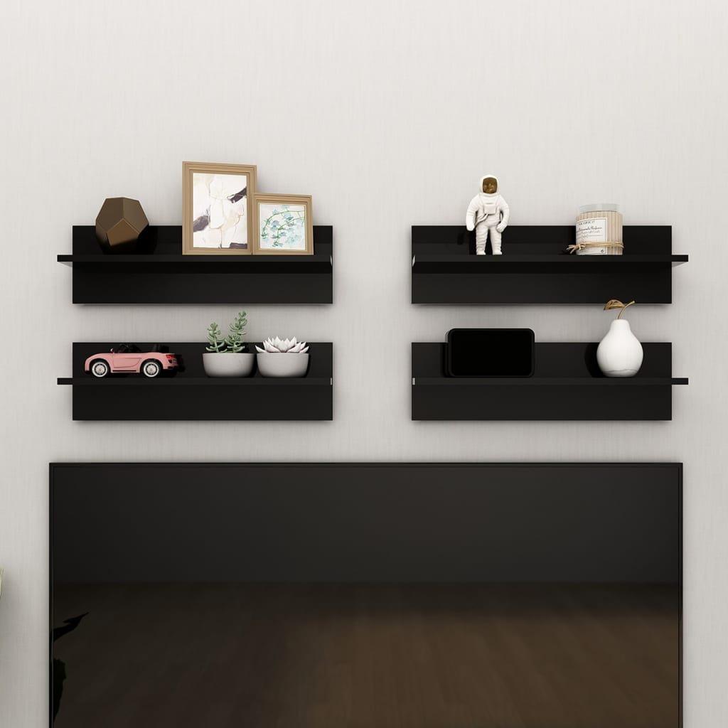 Wall Shelf 4 pcs High Gloss Black 60x11.5x18cm Engineered Wood