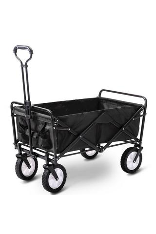 Product Heavy Duty Foldable Folding Garden Trolley Cart Wagon 150 KG, Collapsible Trolley with Adjustable Handle for Holiday Shopping Outdoor Camping Garden Beach (Black) Black