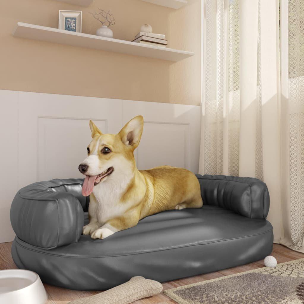 Ergonomic Foam Dog Bed Grey 88x65 cm Faux Leather