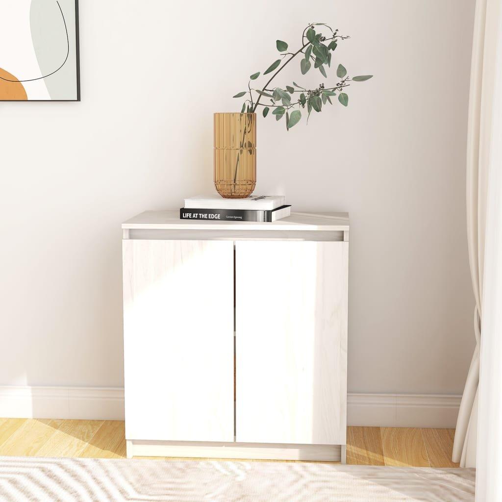 Side Cabinet White 60x36x65 cm Solid Wood Pine