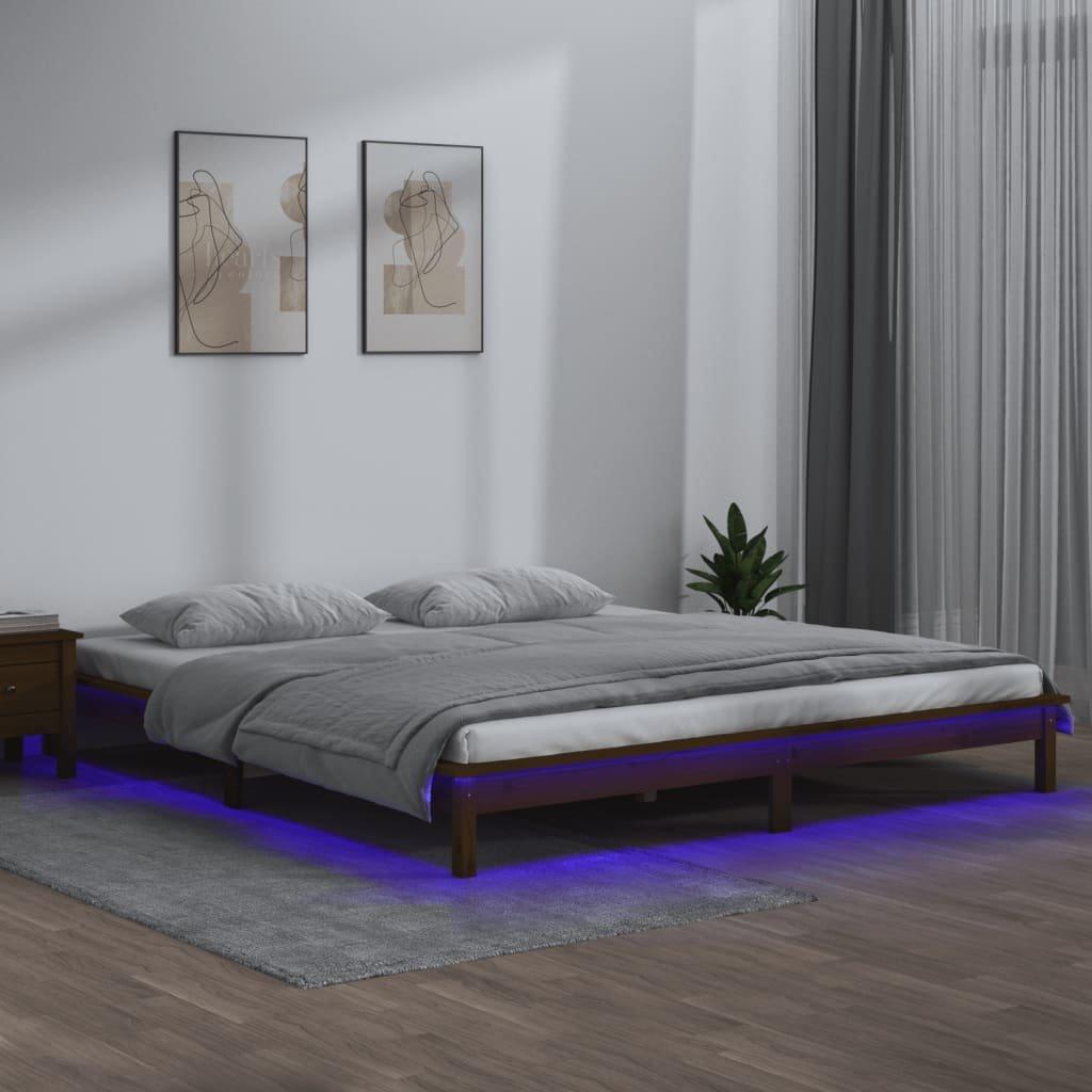 LED Bed Frame Honey Brown 120x190cm Small Double Solid Wood