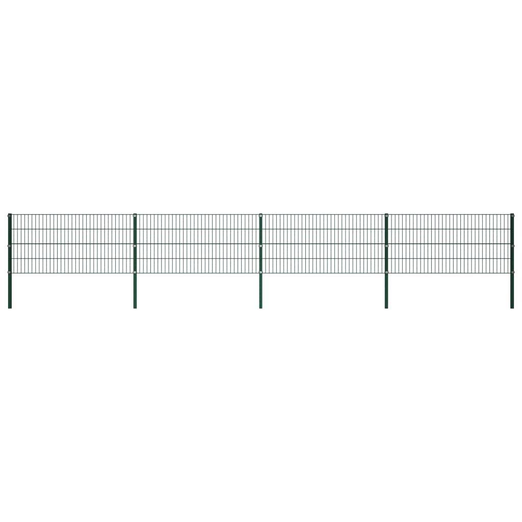 Fence Panel with Posts Iron 6.8x0.8 m Green
