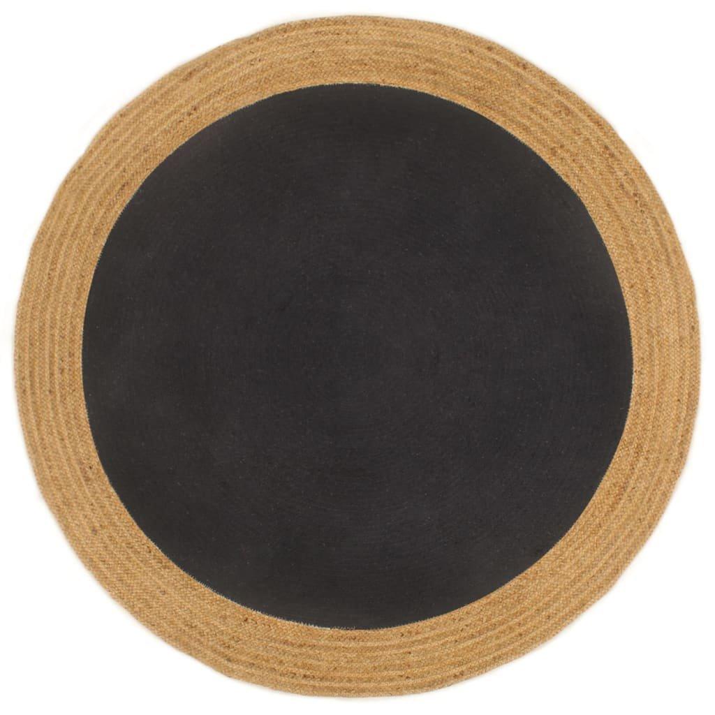 Area Rug Braided Black & Natural 150 cm Jute & Cotton Round