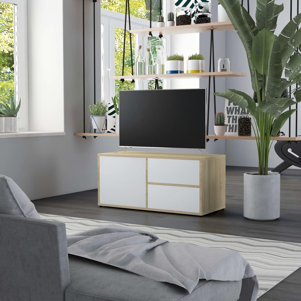 TV Cabinet White and Sonoma Oak 80x34x36 cm Engineered Wood