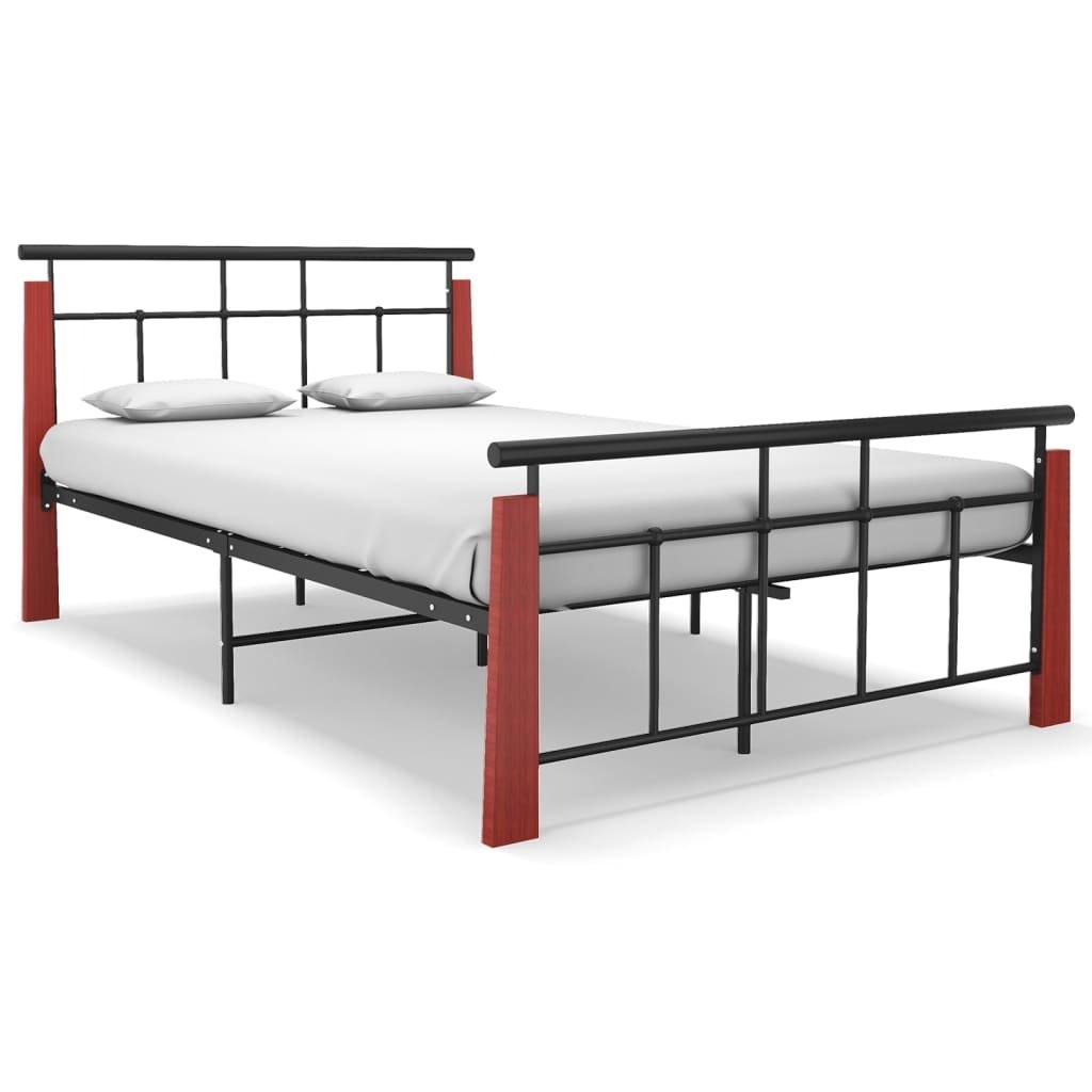 Bed Frame Metal  and Solid Oak Wood 120x200 cm