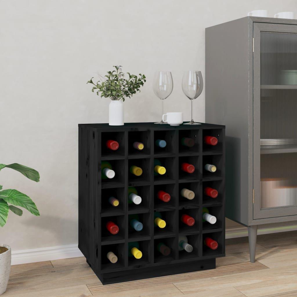 Wine Cabinet Black 55.5x34x61 cm Solid Wood Pine