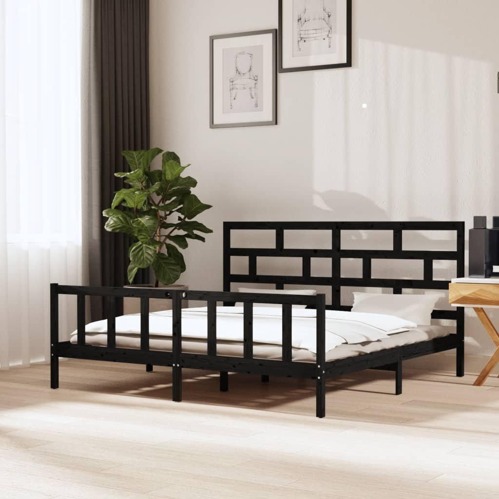 Bed Frame Black Solid Wood Pine 180x200 cm Super King Size