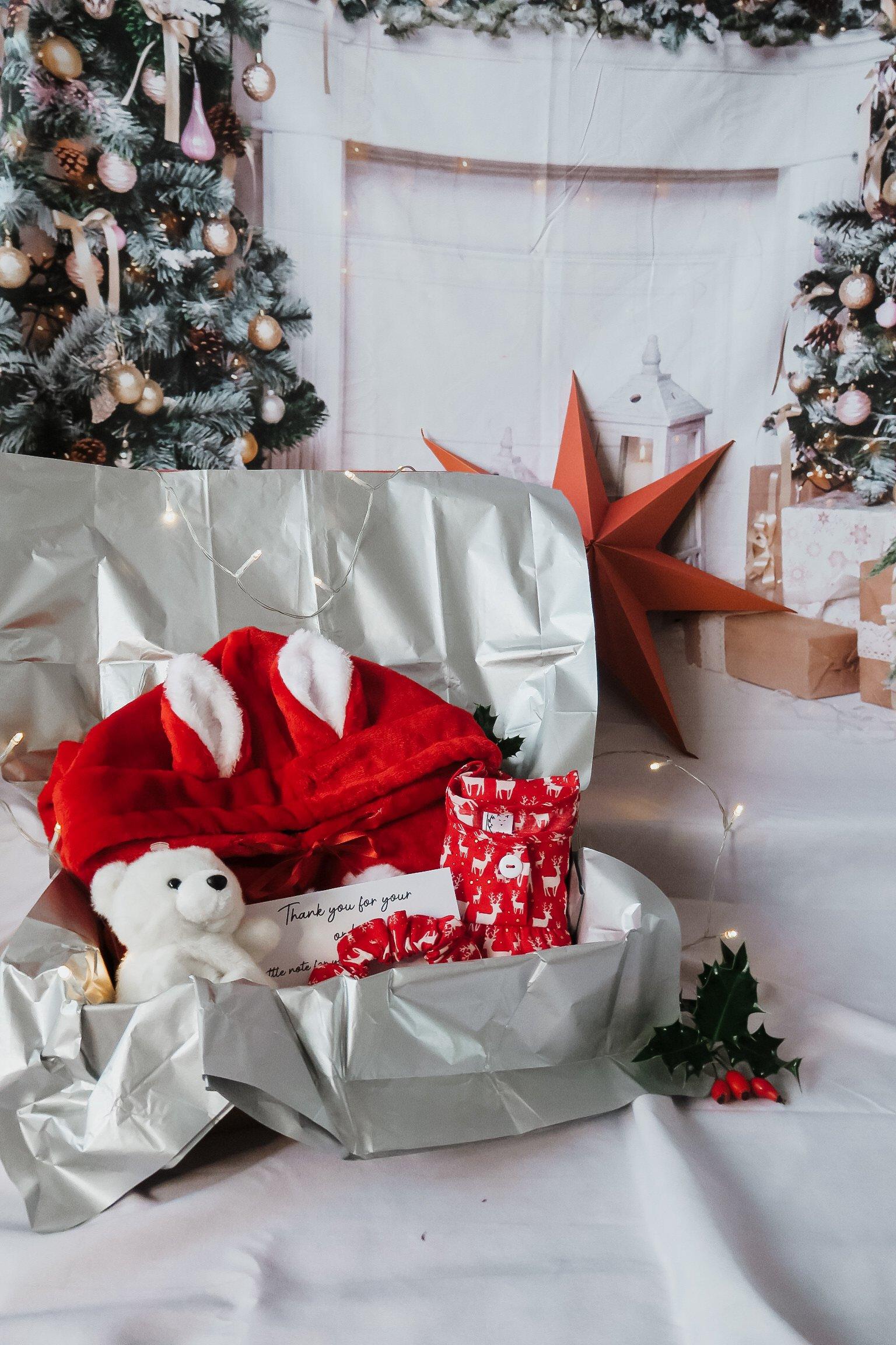 Christmas Red Fox Snuggle Hoodie and Reindeer Nightie Gift Box With Polar Bear Teddy