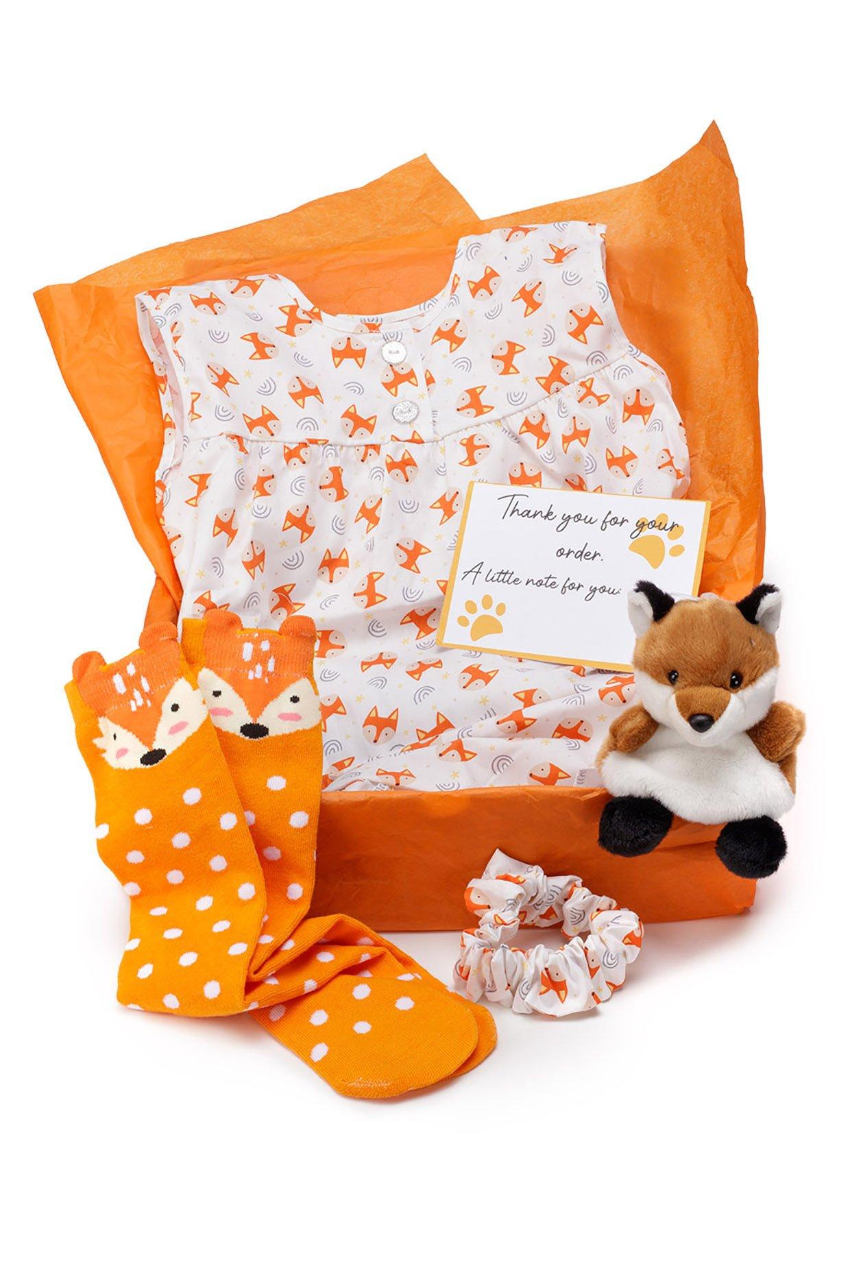 Fox In A Box Girls Cotton Nightie, Fox Socks and Fox Teddy Gift Box