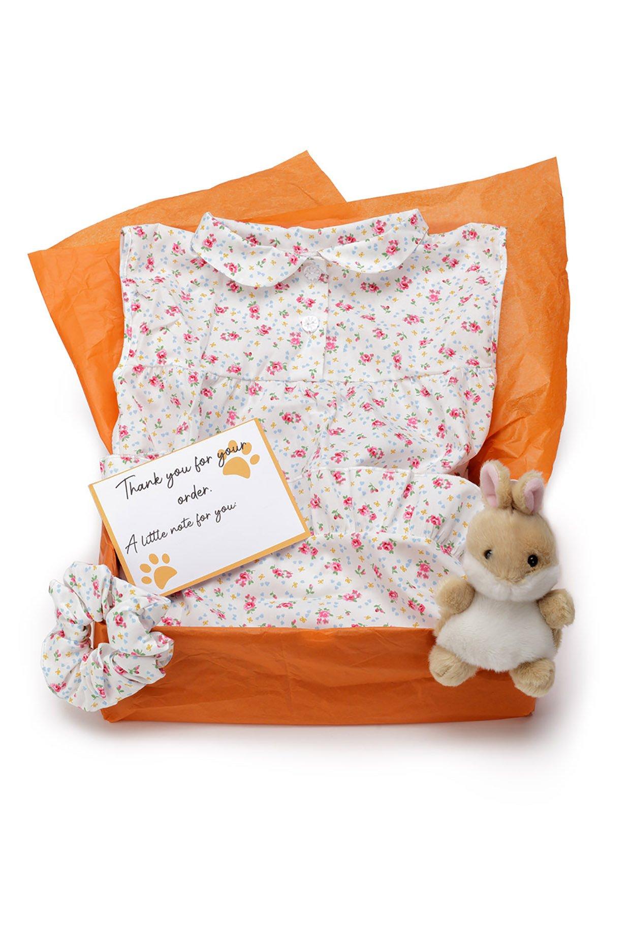 English Rose Girls Cotton Nightie and Bunny Teddy Gift Box