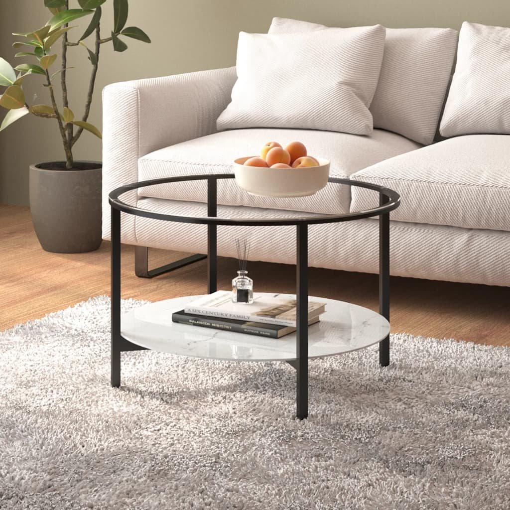 Tea Table Black and White Marble 70 cm Tempered Glass