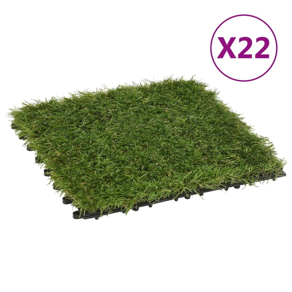 Artificial Grass Tiles 22 pcs Green 30x30 cm