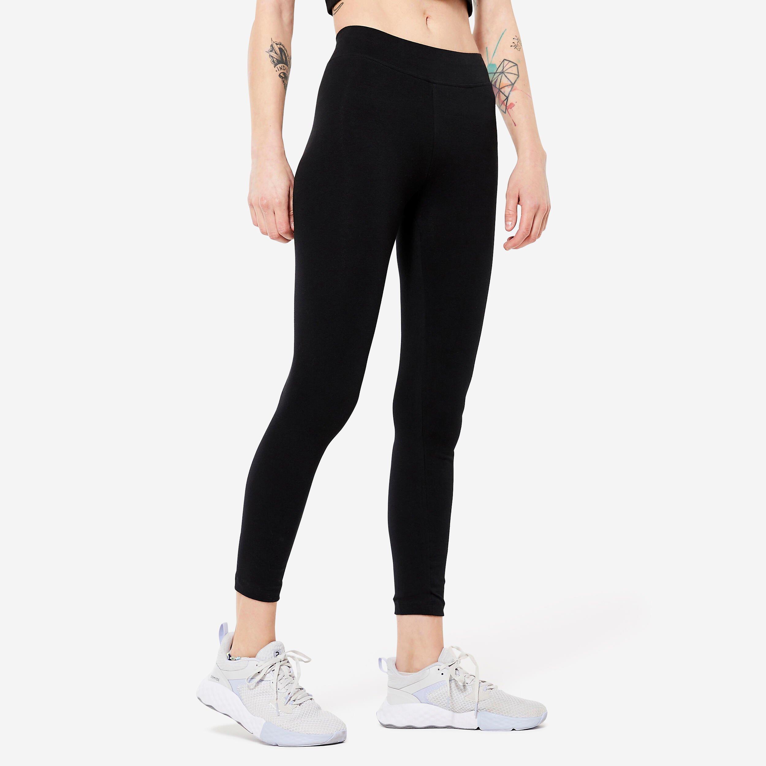 Women's Cropped Slim-Fit Gym Leggings - Fit+ 500 Black - Black