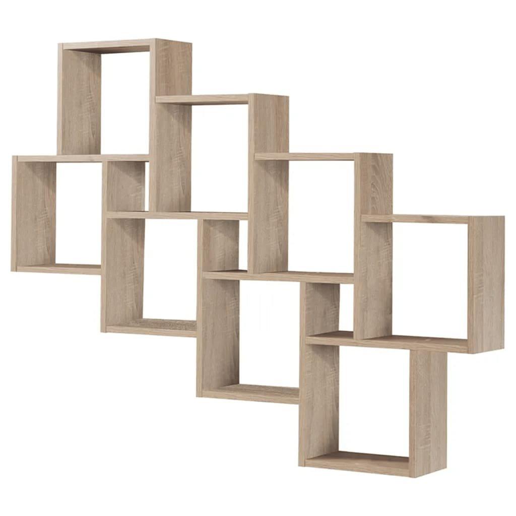 FMD Wall-Mounted Shelf with 11 Compartments Oak