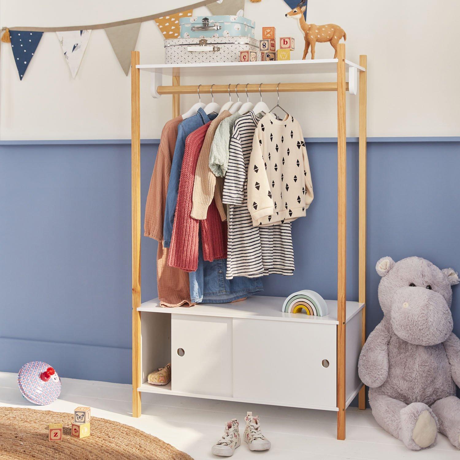 Children's Storage Unit With Clothes Rail And Two Sliding Doors