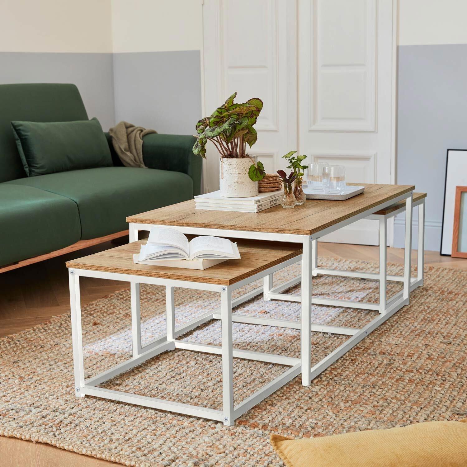 Set Of 3 Metal And Wood-effect Nesting Tables