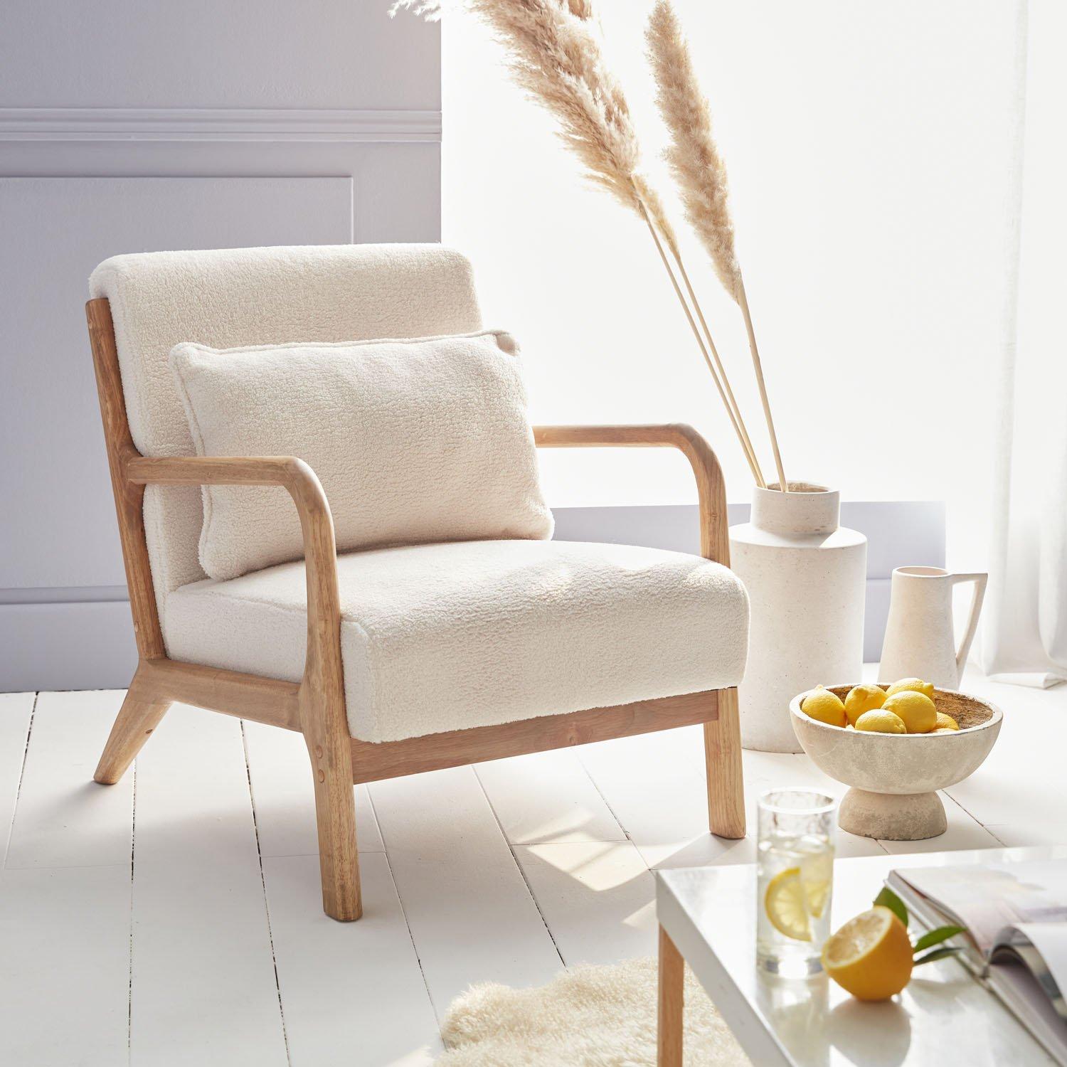 Scandi Style Wooden Armchair With Cushion Bouclette