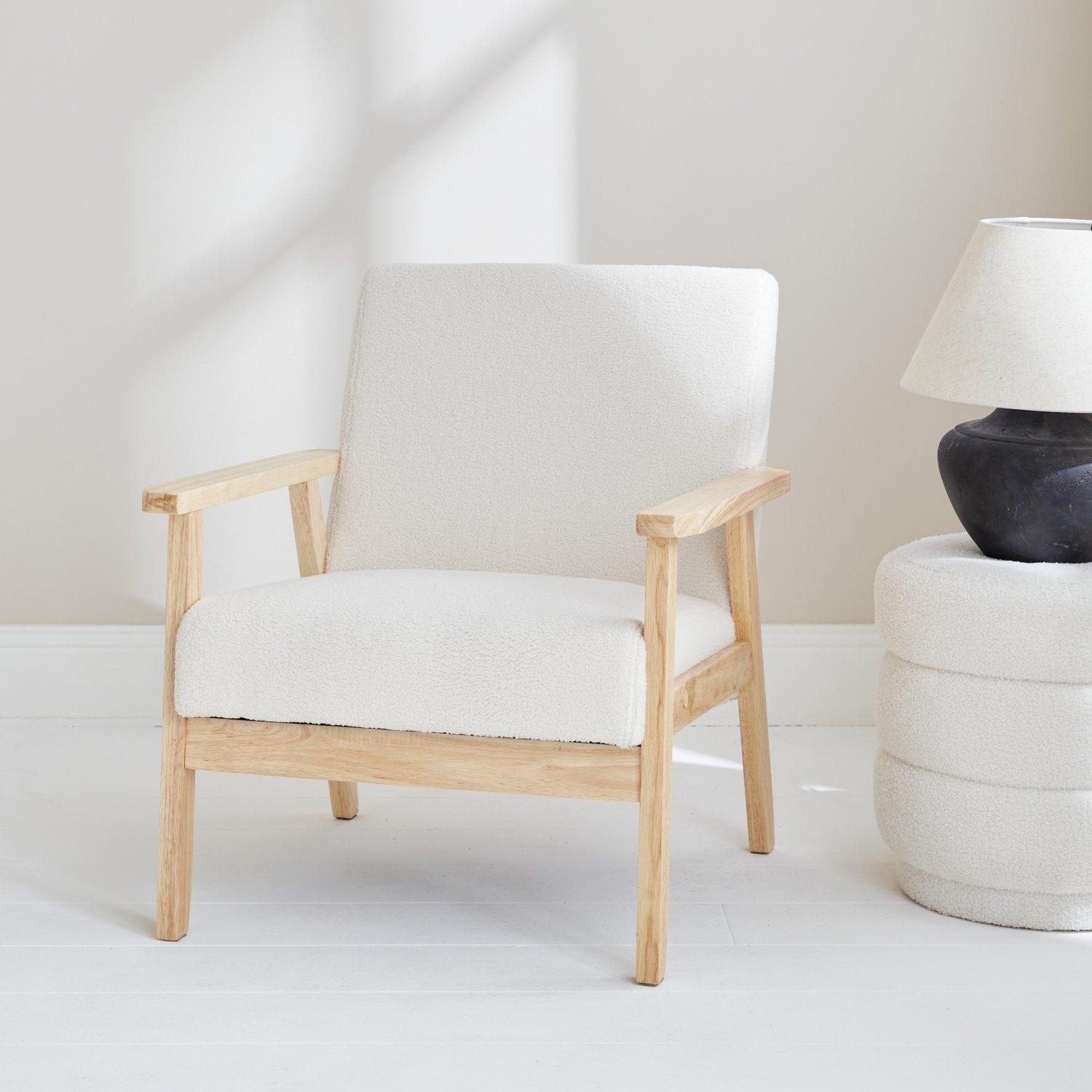 Scandi-style Wood Frame Upholstered Boucle Armchair