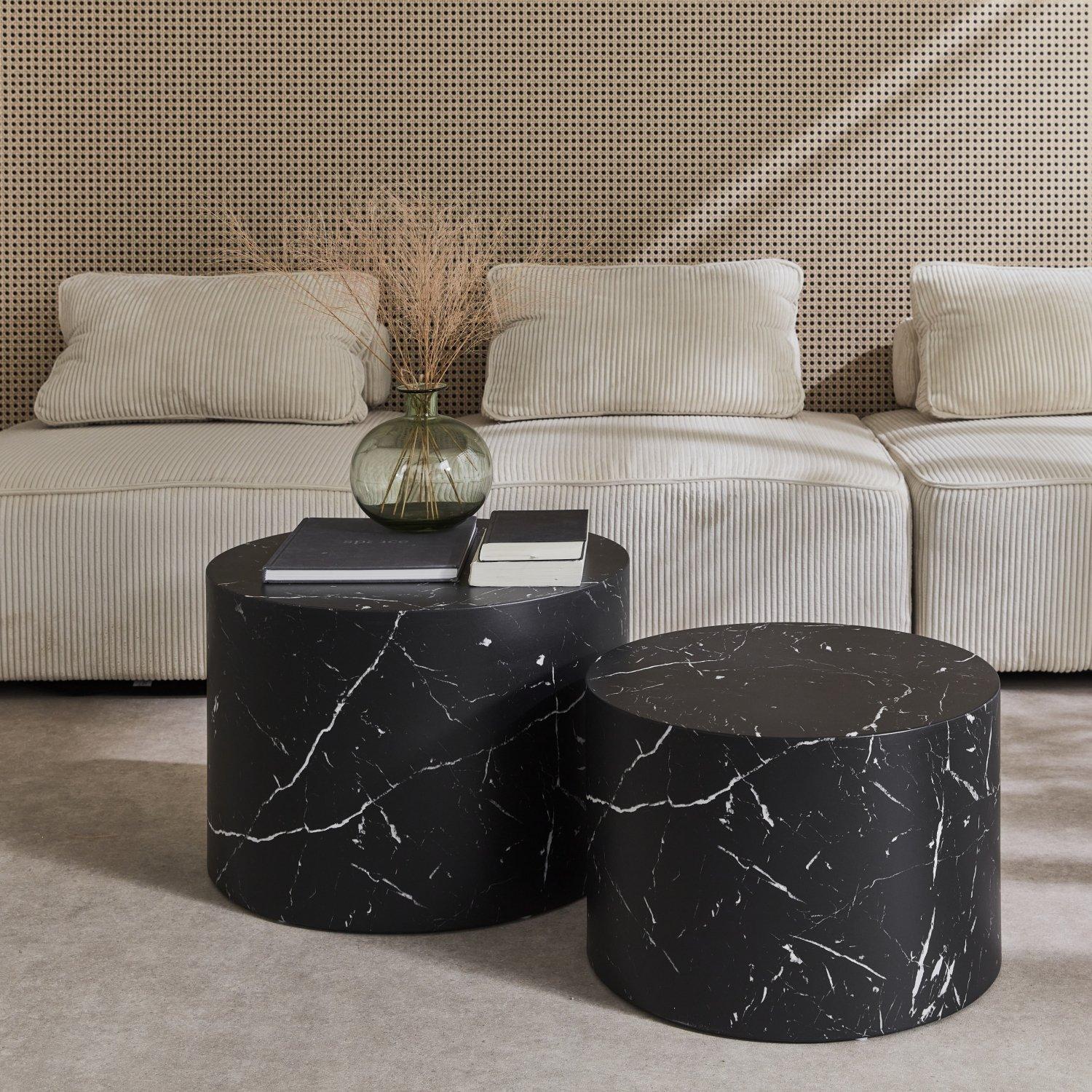 Set Of 2 Round Marble-effect Nesting Coffee Tables