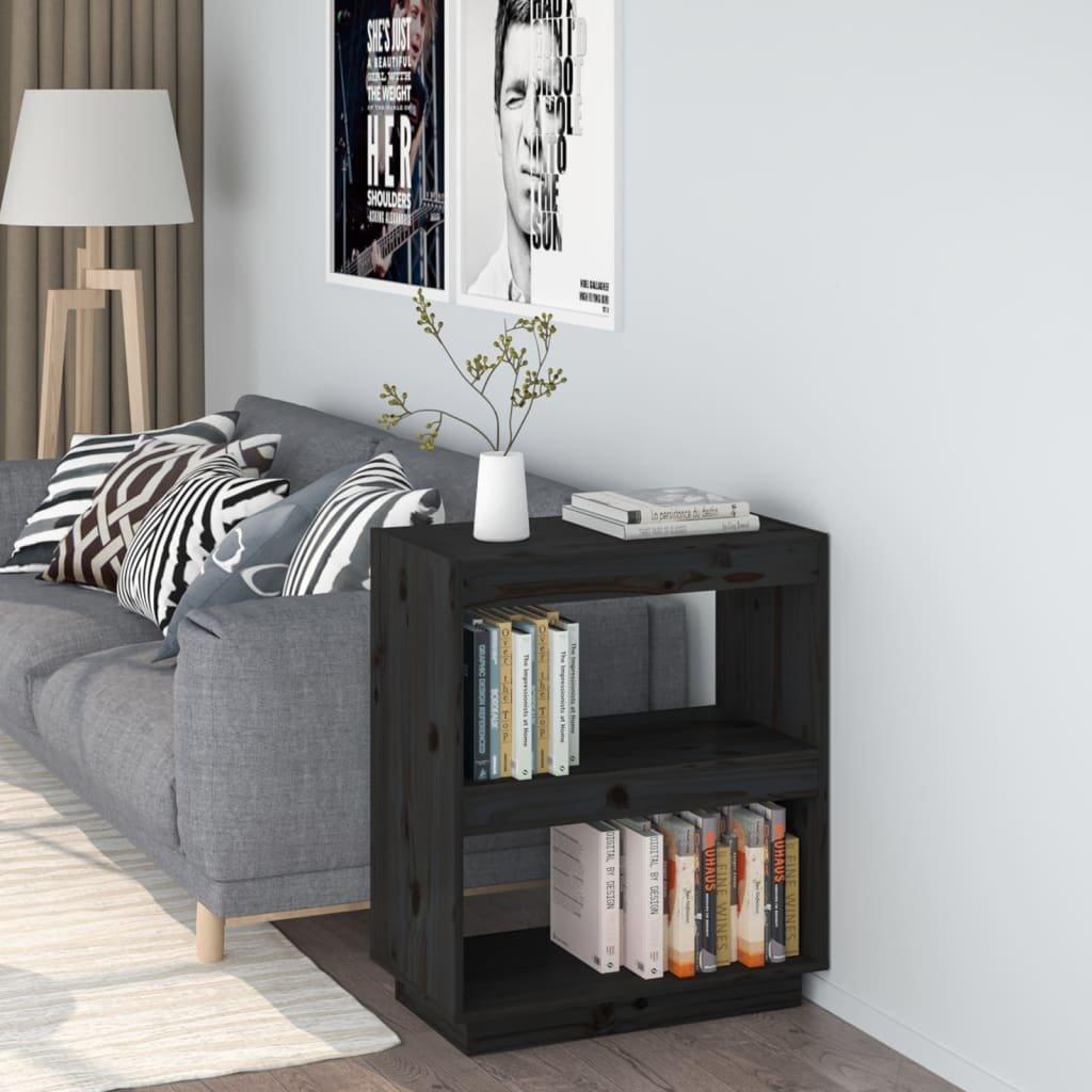 Book Cabinet Black 60x35x71 cm Solid Wood Pine
