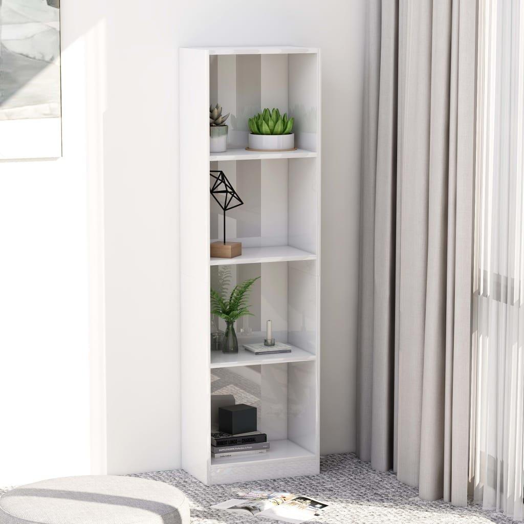 4-Tier Book Cabinet High Gloss White 40x24x142 cm Engineered Wood