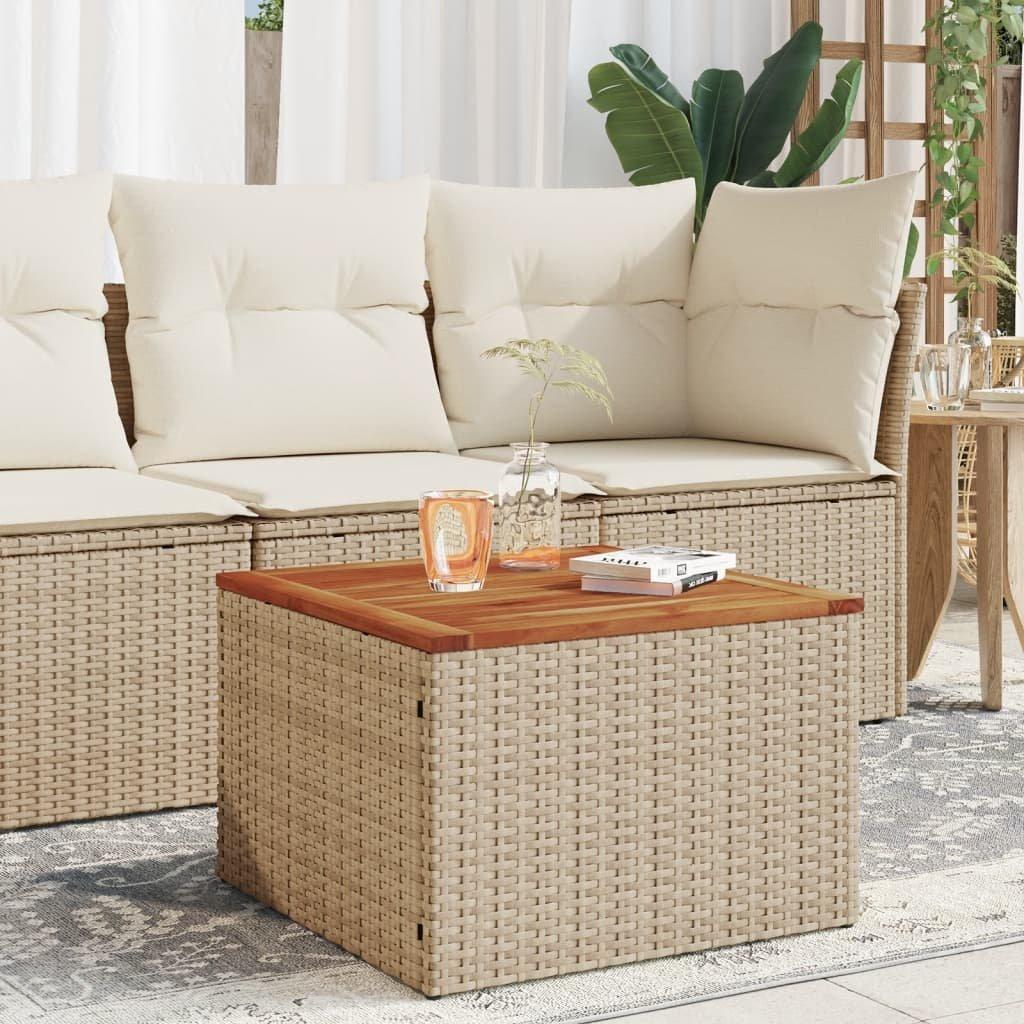 Garden Table Beige 55x55x37 cm Poly Rattan and Acacia Wood