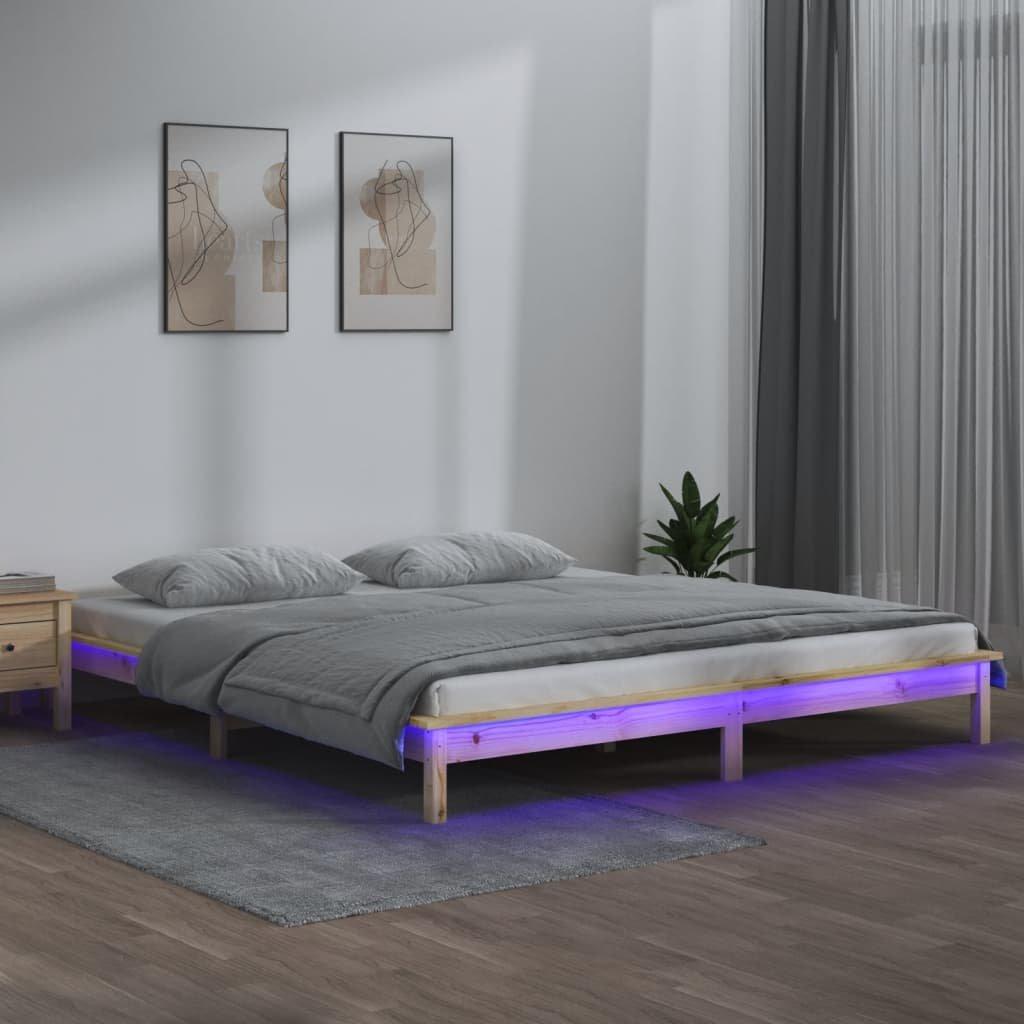 LED Bed Frame 140x190 cm Solid Wood