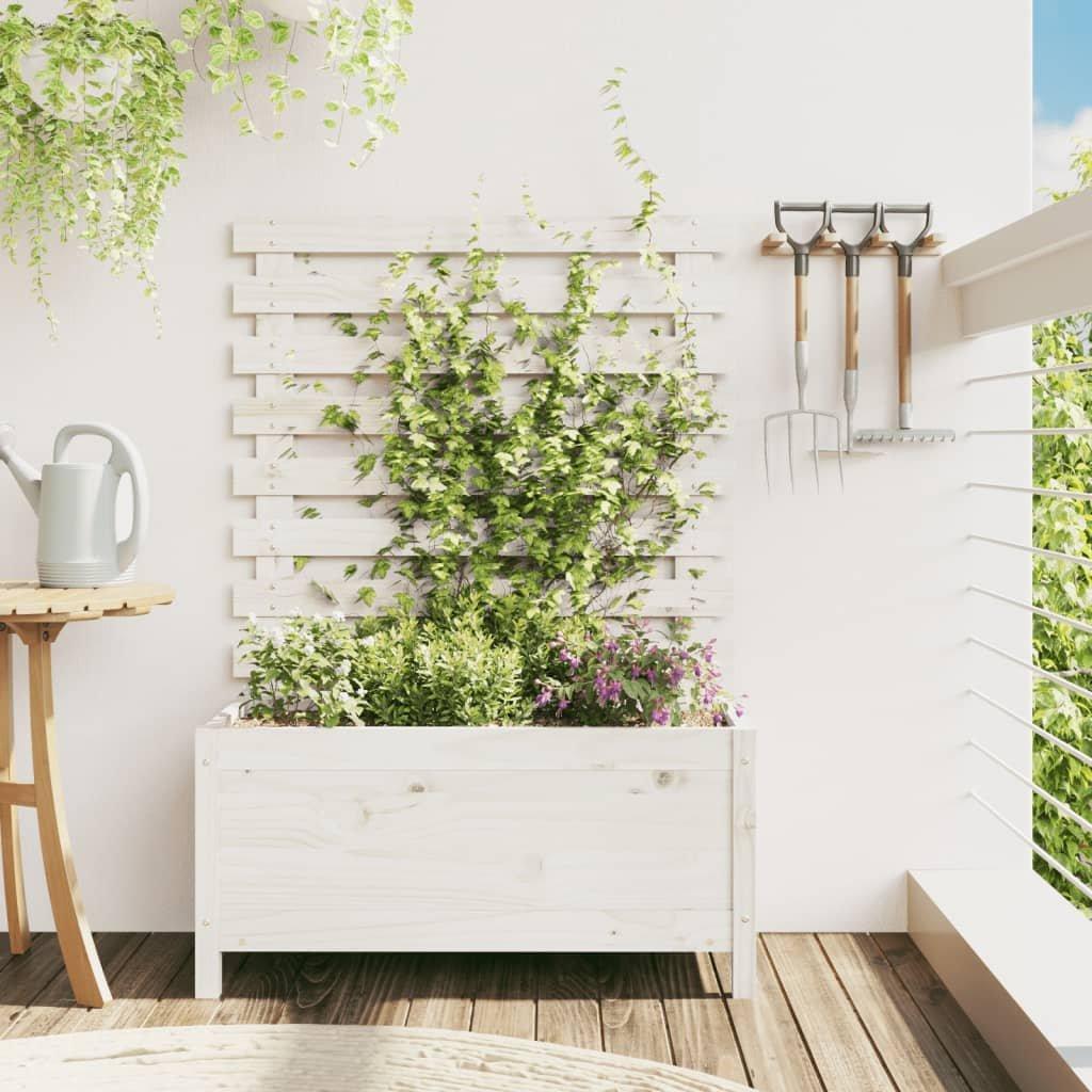 Garden Planter with Rack White 79x39.5x114 cm Solid Wood Pine