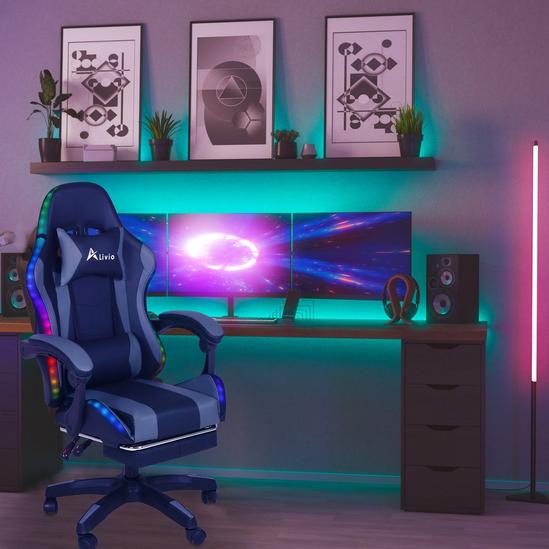Alivio LED Leather Grey Gaming Chair RGB Lights 3