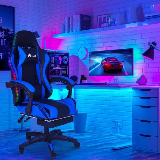 Alivio LED Leather Grey Gaming Chair RGB Lights 6