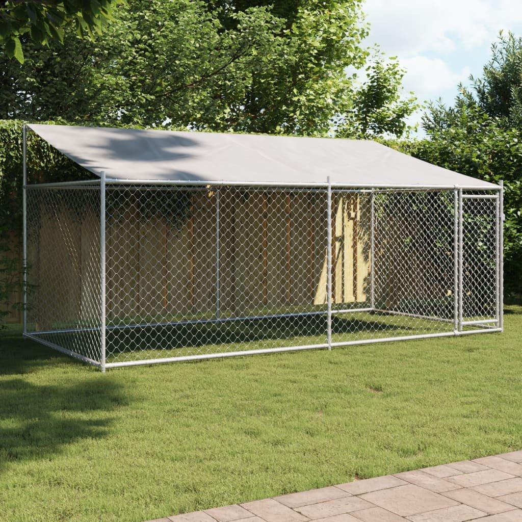 Dog Cage with Roof and Door Grey 4x2x2 m Galvanised Steel