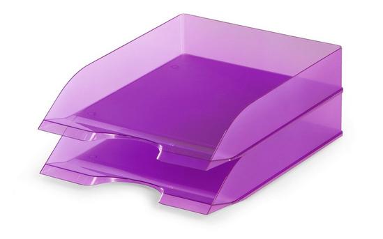 Durable Translucent Stackable Letter Tray Document Paper File | A4+ Clear Purple 2