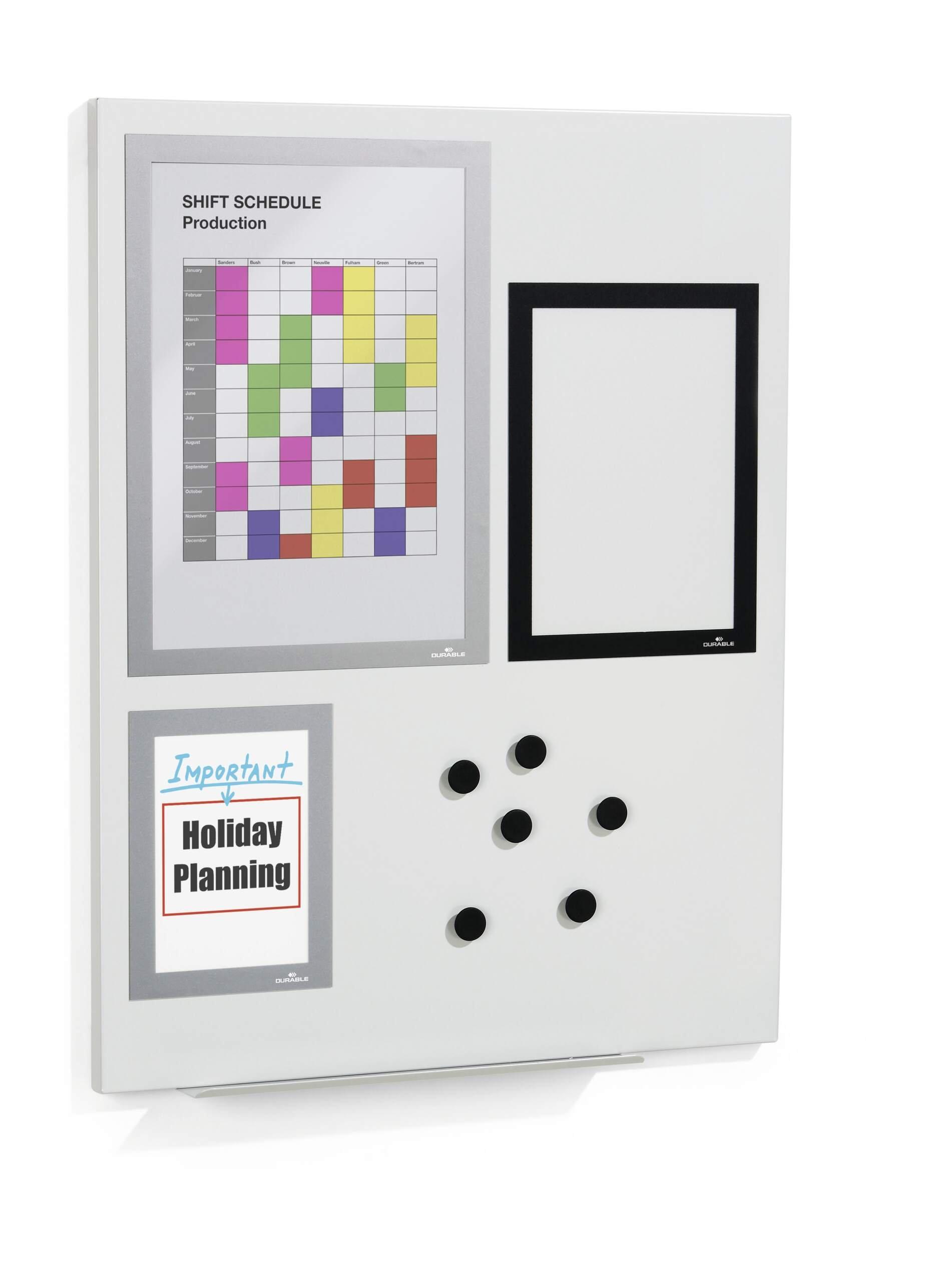 DURAFRAME Magnetic White Board w/ Tray - 3 Frames 6 Magnets - 450x600 mm