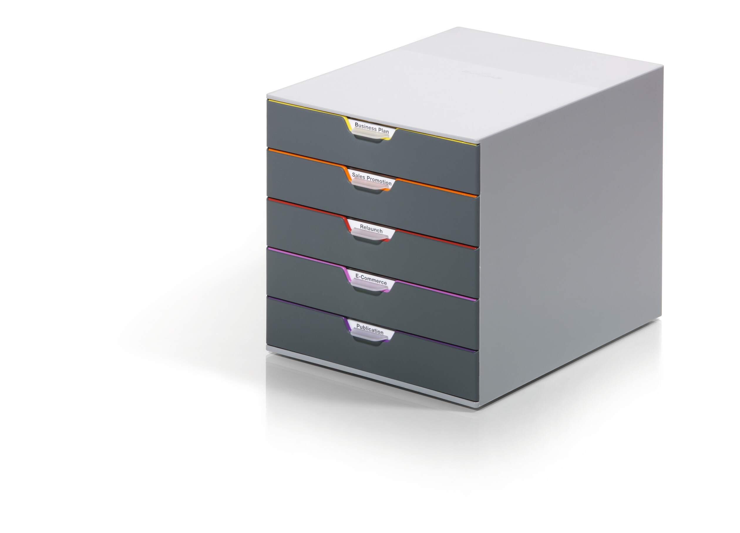 VARICOLOR Desktop Organiser 5 Drawer Colour Coded Modular Storage - A4+