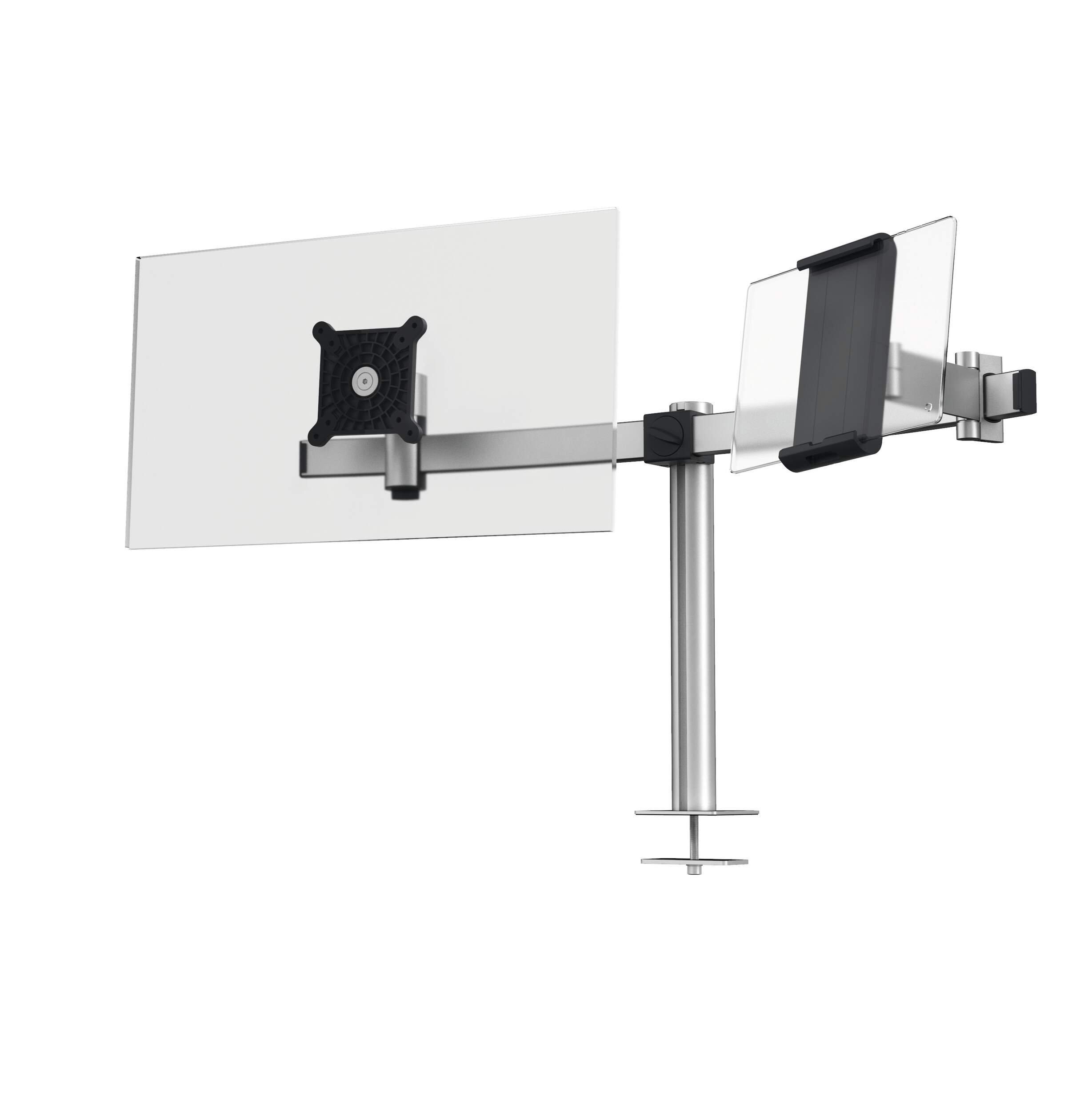 Monitor Mount for 1 Screen & 1 Tablet - Through-Desk Clamp Attachment
