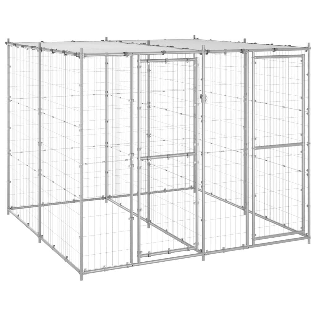 Outdoor Dog Kennel Galvanised Steel with Roof 4.84 mA2