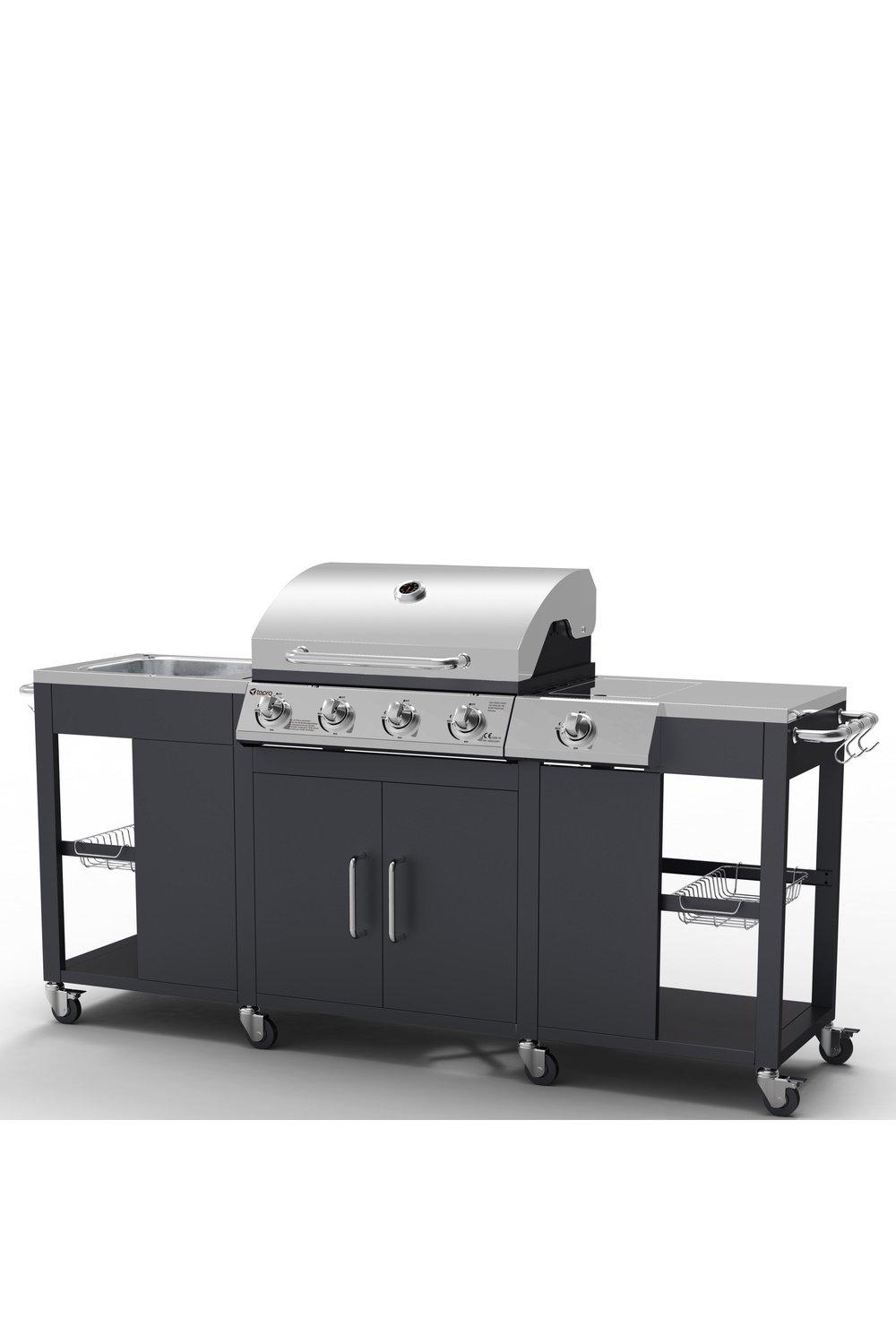 Petersburg Outdoor Kitchen with 4 Burner Gas Grill, Side Burner and Sink