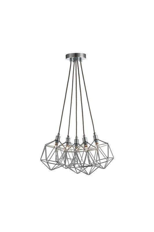 Ropely Retro Chrome Cage 5 Light Ceiling Pendant with Chrome Shades