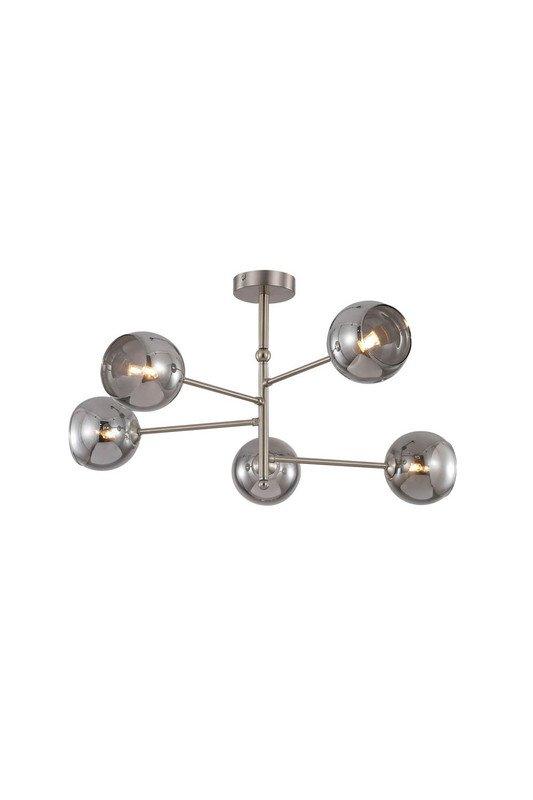 Turner Modern 5 Light Semi Flush Ceiling Lamp With Smoked Glass Shade