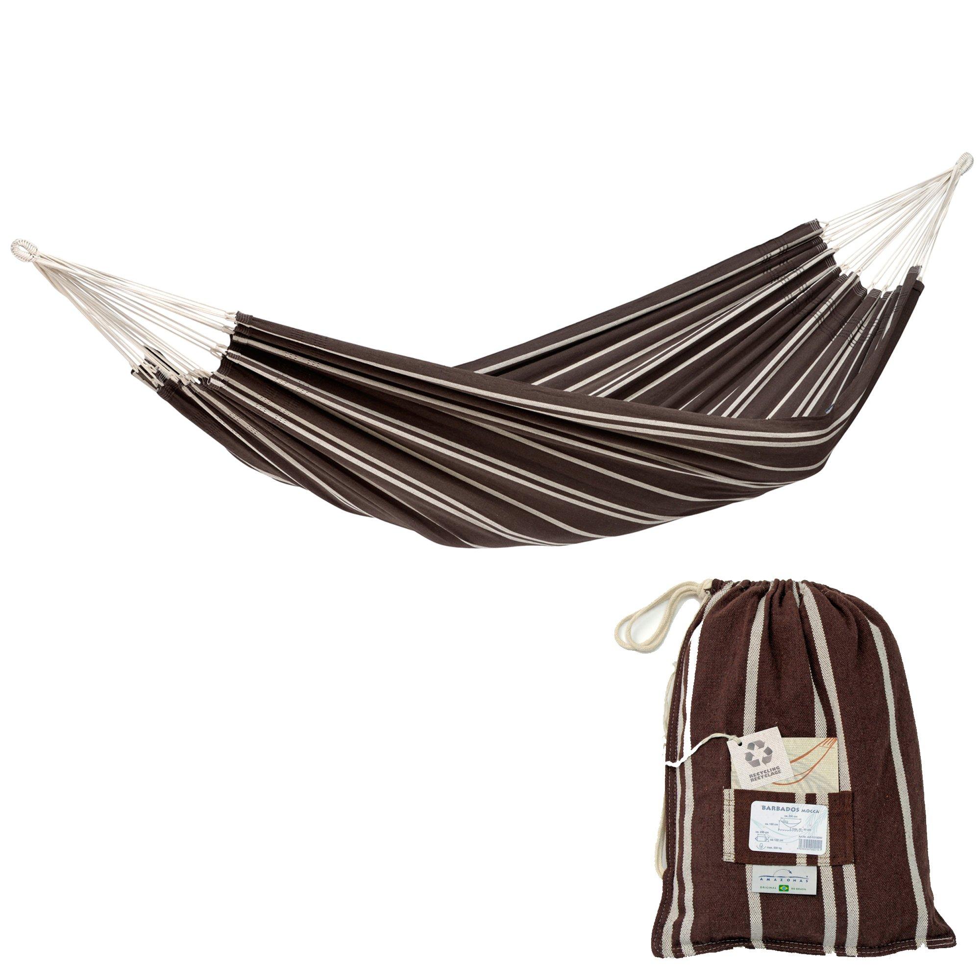 Amazonas Barbados Cotton Double 2 Seat/Person Sized Classic Garden Hammock With Bag -  Mocca