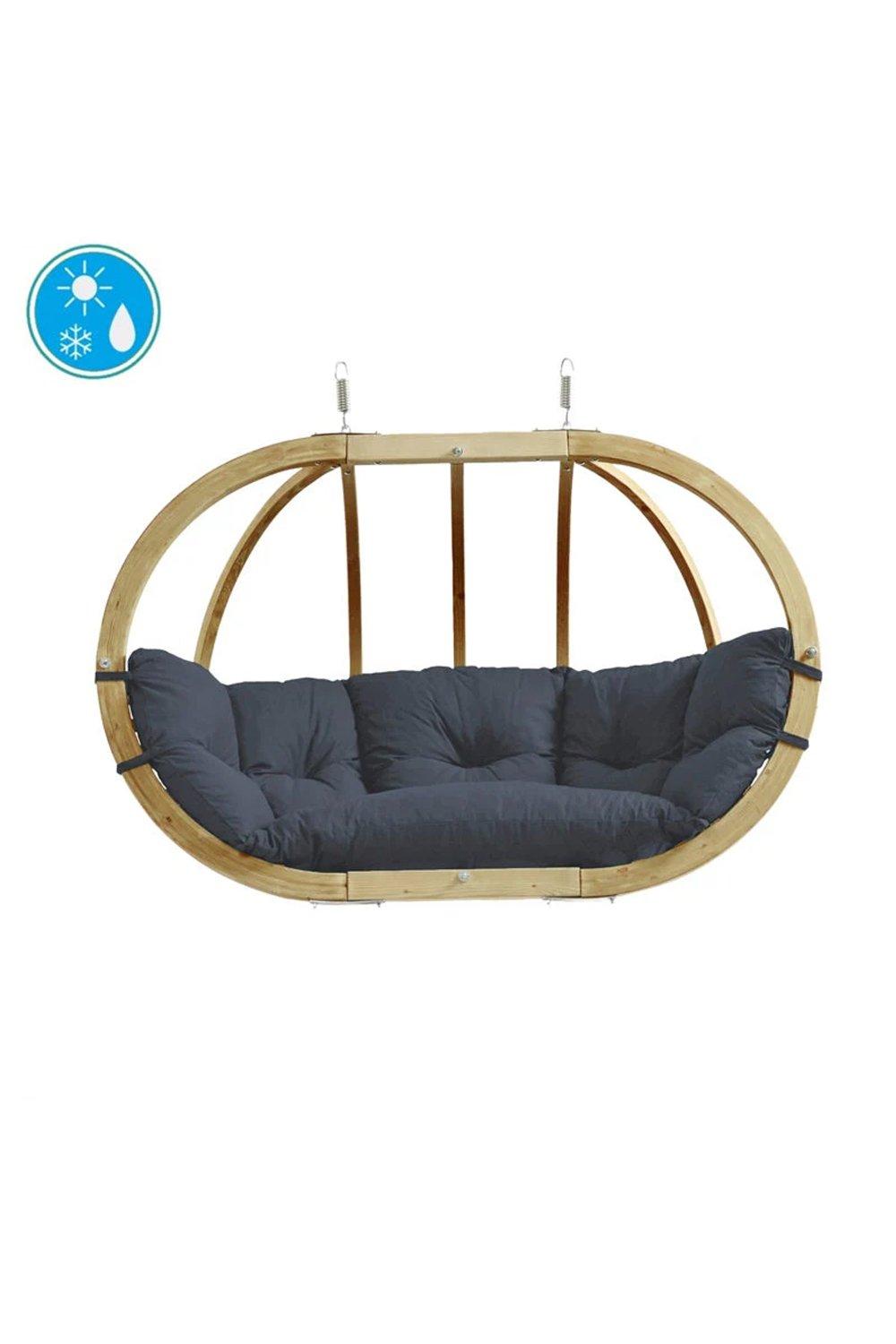 Globo Double Royal Wooden Cushion Egg Hanging Chair - Anthracite